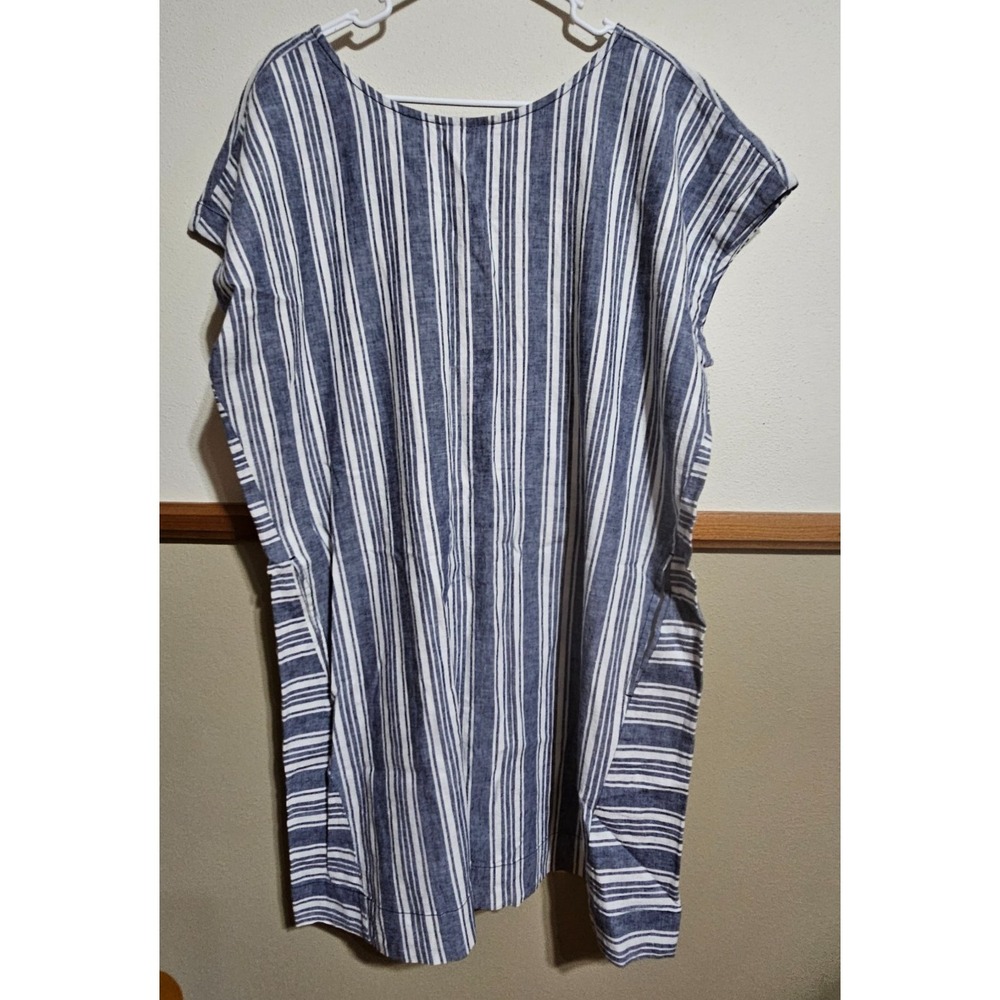 Peyton & Parker Womens XXL Blue White Striped Linen Cotton Tunic Dress NWT